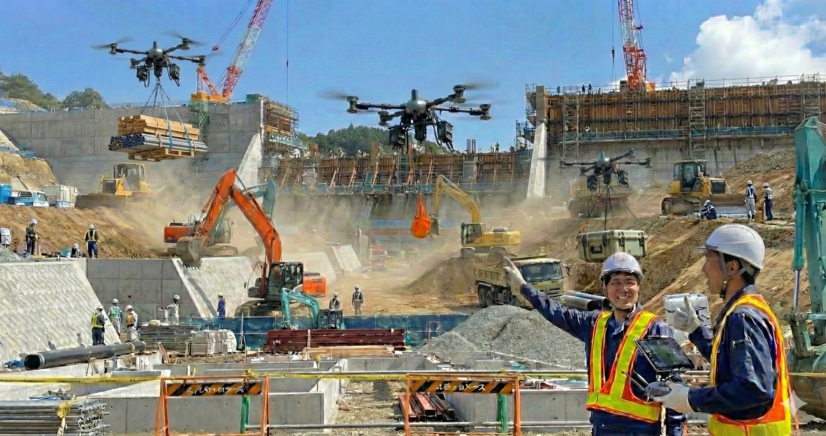 ヘリコプター、人力、ドローンのコスト比較グラフ。ドローンが圧倒的に安価であることを示す図